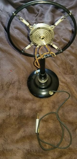 Vintage 1920s Old Antique Spring Double Button Microphone & Heavy Metal Stand