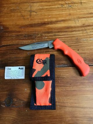 Vintage Case Xx 2104l Blackhorn 3.  5 Lockback Orange Folding Knife,  With Sheath