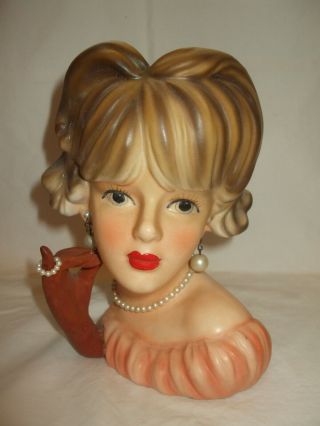 Rare Vintage Relpo Young Lady Gloved Hand Head Vase Headvase/planter K1761