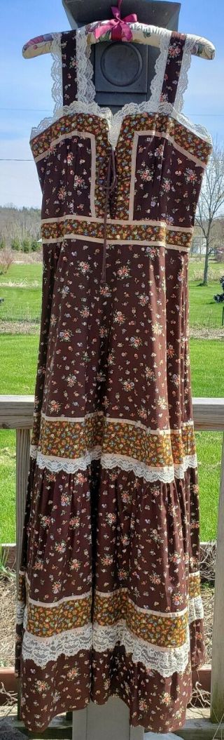 1970s Gunne Sax by Jessica Floral Dress Peasant Prairie Maxi BOHO Corset Size 13 10