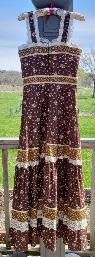 1970s Gunne Sax by Jessica Floral Dress Peasant Prairie Maxi BOHO Corset Size 13 11