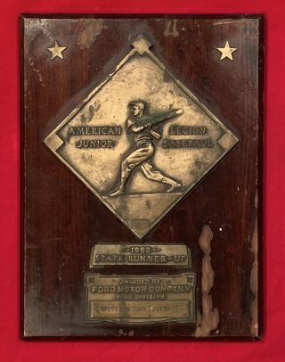 Attractive Antique 1952 Ford Motor Co American Legion Baseball Trophy Plaque Old