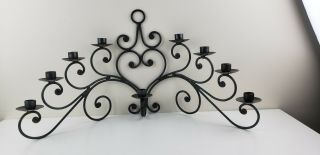 Large Vintage Wrought Iron 24 " Long Antique Rustic 9 Candle Wall Art Candelabra