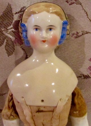 Antique 11 1/2 " German Parian Doll W/original Body,  W/snood
