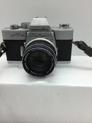 Vintage Minolta Srt 101 35mm Camera & Minolta Rokkor - Pf 1:1.  7 F=55mm Lens