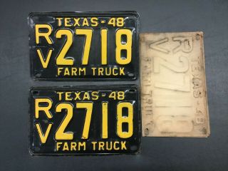 Vintage 1948 Texas Farm Truck License Plate Set Set Never Mounted