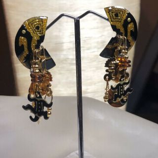 Vtg Signed Lunch At The Ritz Earrings Massive Enamel Gold