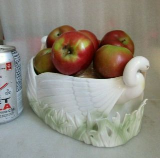 Vintage FITZ & FLOYD Crane Egret SWAN Fruit Bowl Banana Boat Centerpiece c 1981 2