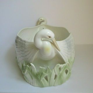 Vintage FITZ & FLOYD Crane Egret SWAN Fruit Bowl Banana Boat Centerpiece c 1981 4