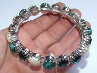 C1970s Christian Dior Bangle / Bracelet Large Green Stones & Faux Pearls