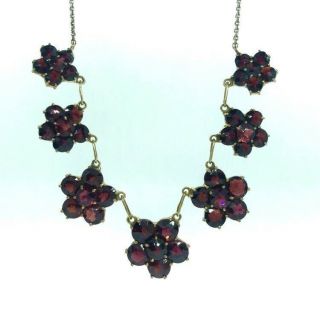 Victorian Bohemian Garnet Flower Cluster Gold Chain Necklace