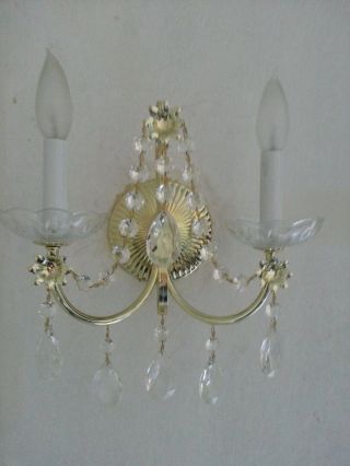 Vintage Schonbek 2 Light Brass Look Crystal Wall Sconce Chandelier All Rooms