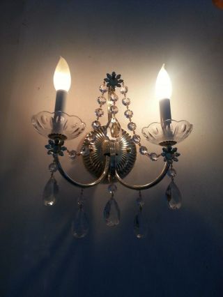 Vintage Schonbek 2 Light Brass Look Crystal Wall Sconce Chandelier All Rooms 2