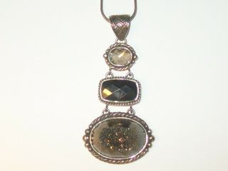 Vintage Sterling 925 Signed Lori Bonn Triple Stone Pendant & Necklace Fabulous