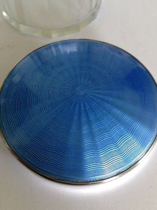 Fine Antique Sterling Silver & Blue Guilloche Enamel Topped Circular Jar / Pot 3