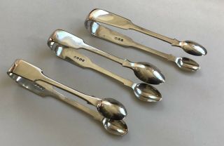 3 Georgian Antique Solid Silver Fiddle Pattern Sugar Tongs