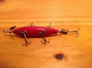 Vintage Heddon Dowagiac 5 Hook Minnow W Glass Eyes,  L - Rig Hrdwr In Exc Cond.