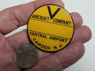 World War 2 Victory Pinback Button V Aircraft Company Central Airport Camden Nj