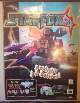 Nintendo Star Fox 64 N64 Rare Vintage Huge Promotional Poster (49x37) 1997