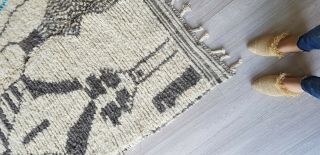 Moroccan rug handmade vintage beni ourain carpet,  azilal wool rug 4.  7 ft/ 7.  8 ft 5
