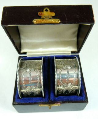 Antique Boxed Solid Silver Napkin Rings Chester 1906.