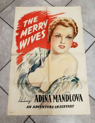 1950s Merry Wives Pinup Erotic One Sheet Movie Poster Vintage 41 X 27