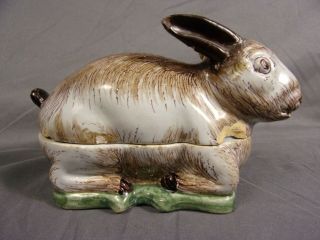 Antique Faience French Majolica Pate Figural Tureen Terrine Rabbit 6 " Jones Era