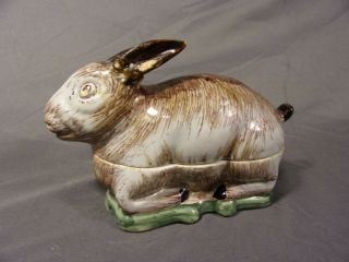 Antique Faience French Majolica Pate Figural Tureen Terrine Rabbit 6 