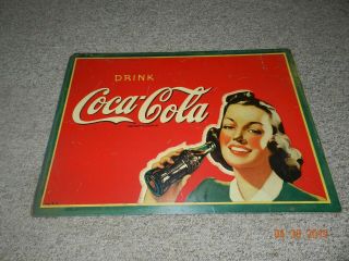 Vintage & Rare 1940,  S Drink Coca Cola Lady Drinking Sign 28 " X 20 "