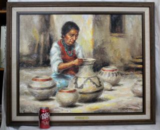 Vintage 80’s Native American Oil Painting “anasazi Potter” Signed John Naylor.