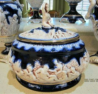 Vintage Capodimonte Porcelain Figurine Large Covered Bowl " Stunning "