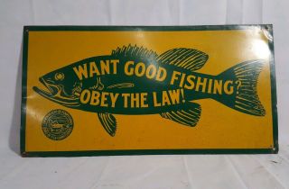 Vintage Tin Fishing Sign Pennsylvania Fish Commission Lodge Cabin Bait Game.