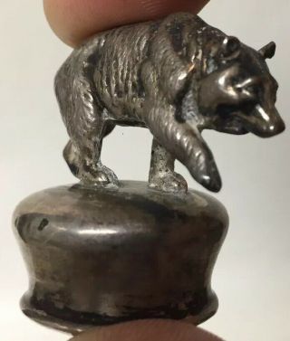 Antique Sterling Silver Figural Bear Bottle Cork Stopper Cap Lid Top
