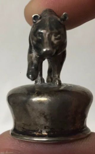 ANTIQUE STERLING SILVER FIGURAL BEAR BOTTLE CORK STOPPER CAP LID TOP 3