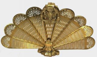 Vintage Antique Ornate Solid Brass Peacock Fireplace Fan Folding Screen Art Deco