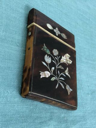 Antique Victorian Tortoise Shell Calling Business Card Case - Mother Pearl inlay 2