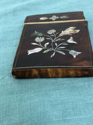 Antique Victorian Tortoise Shell Calling Business Card Case - Mother Pearl inlay 3