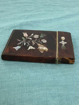 Antique Victorian Tortoise Shell Calling Business Card Case - Mother Pearl inlay 4