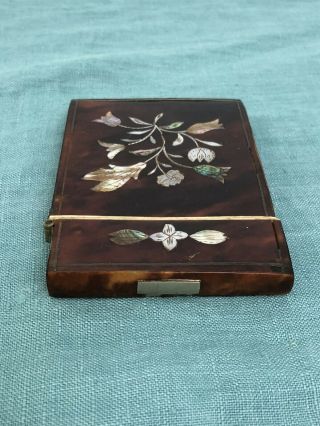 Antique Victorian Tortoise Shell Calling Business Card Case - Mother Pearl inlay 5