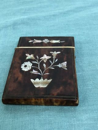 Antique Victorian Tortoise Shell Calling Business Card Case - Mother Pearl inlay 6