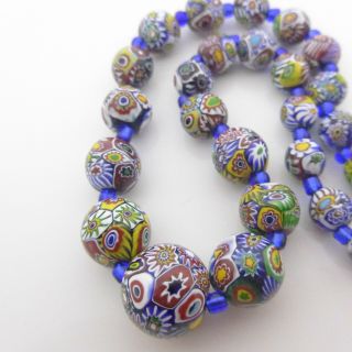 Vintage Deco Moretti Millefiori Glass Bead Necklace Venetian Murano Glass Beads