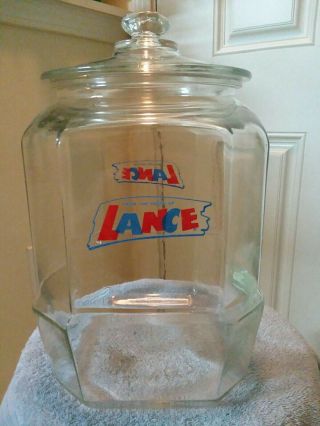 Vintage Lance Cracker Jar,  Tall,  8 Sided With Lid