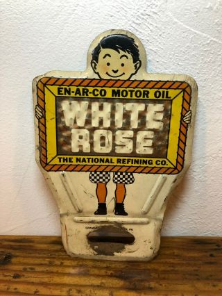 Enarco White Rose License Plate Topper - Vintage Gas Oil Sign