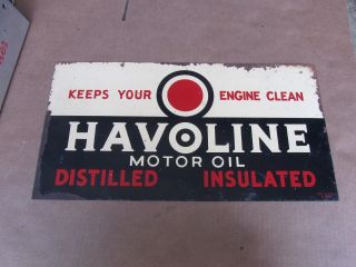 Vintage Havoline Oil Porcelain Sign Double Sided Enamel C1939 Texaco