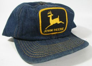 Vintage John Deere Denim Embroidered Patch Snapback Hat Cap - Foam Intact