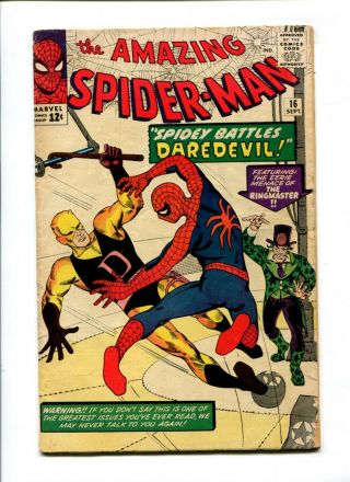Spider - Man 16 Vintage Marvel Comic Key 1st Daredevil Crossover