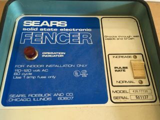 Vintage Sears Roebuck Electric Fence Charger Model No 436.  77730 110V 3