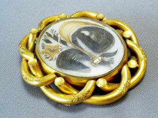 LARGE ANTIQUE VICTORIAN PINCHBECK SWIVEL MOURNING BROOCH HAIR LOCKET / 50.  2g 2