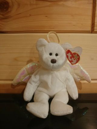 Vintage Rare Beanie Baby Halo The Angel Bear I Need A Hero To Save Me.