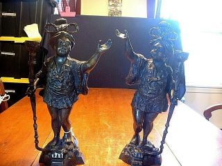 Pair Vintage Bronze Blackamoor Nubian Figural Candlesticks Candleholders